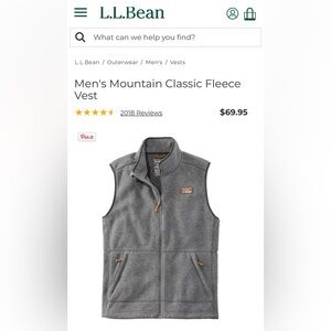 L.L. Bean Men's Mountain Classic Gray Vest